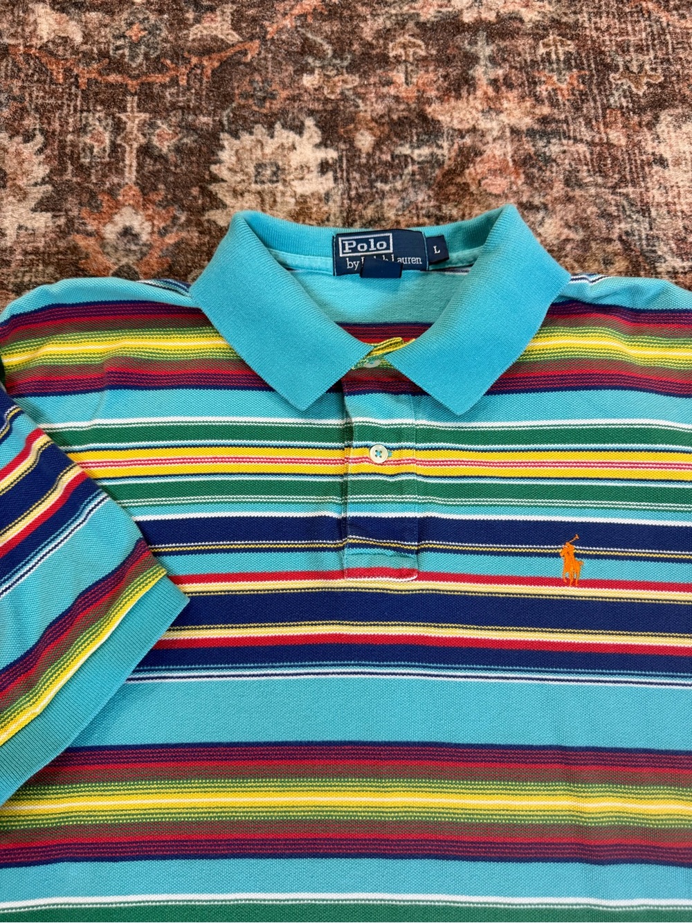 Vintage Polo Ralph Lauren Polo Shirt Mens Large Turquoise Multicolor Striped